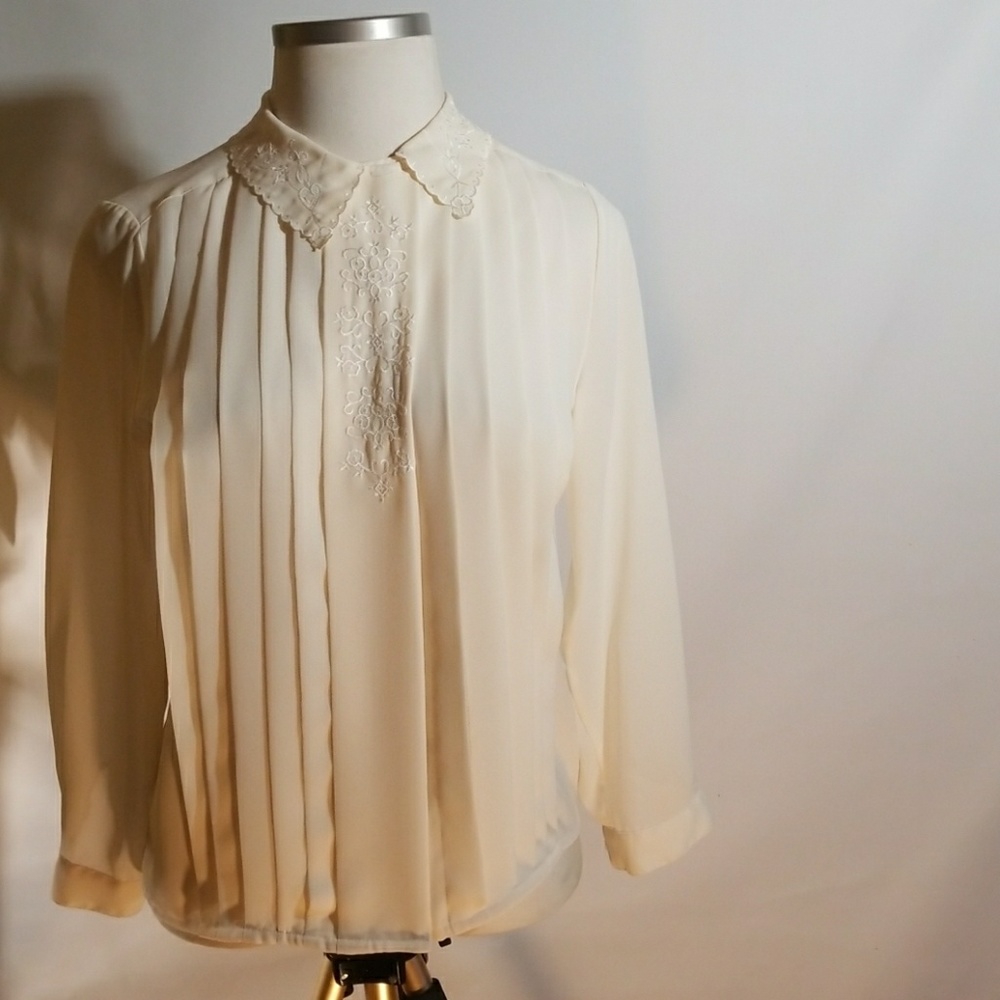 Cream Embroidered Long Sleeve Blouse